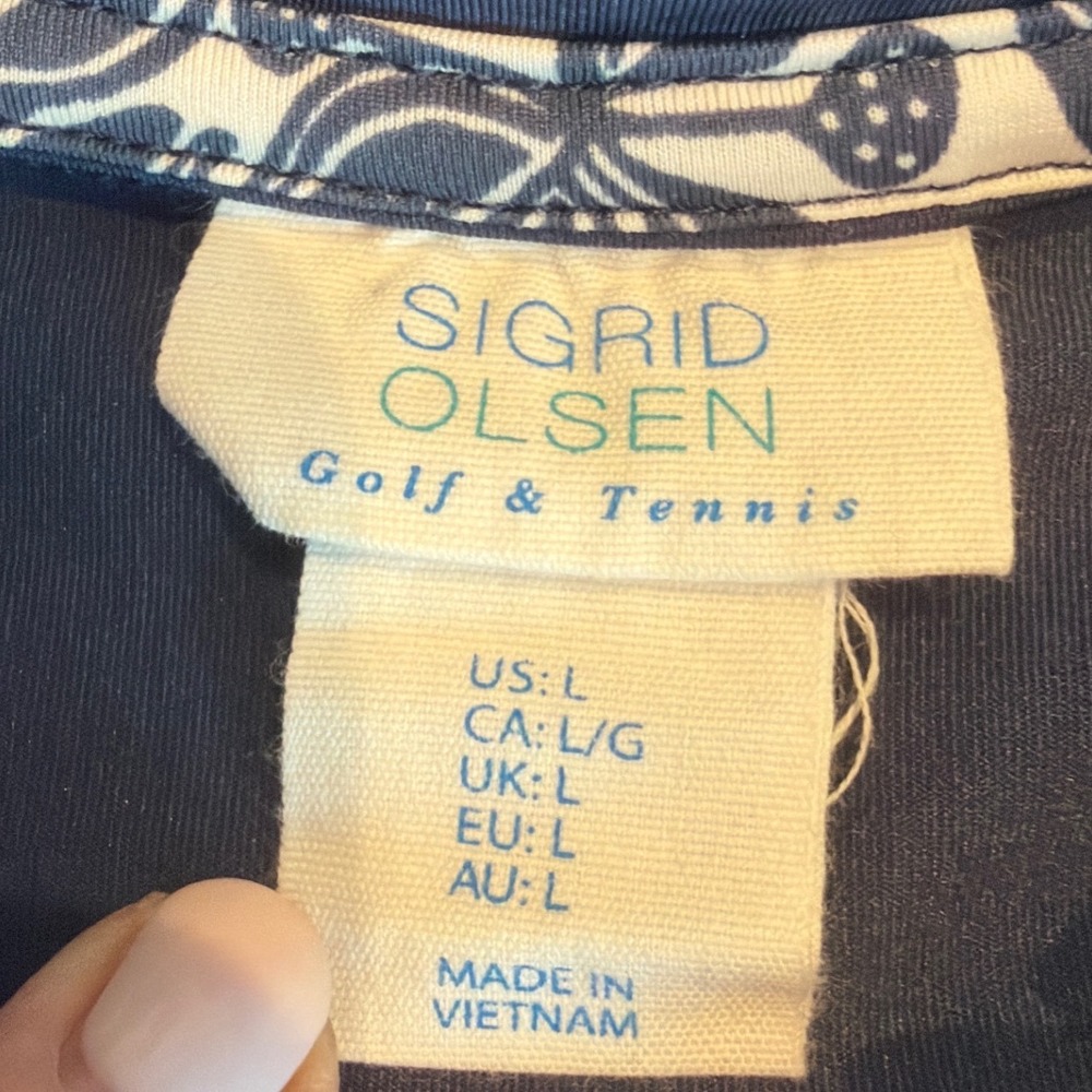 Sigrid Olsen Golf Top Women L Navy Blue Ruffle Sleeve Tennis Polo Preppy Sporty - Picture 2 of 9